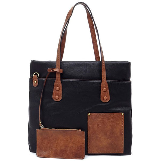 Black fashion front pocket 2 in 1 shopper