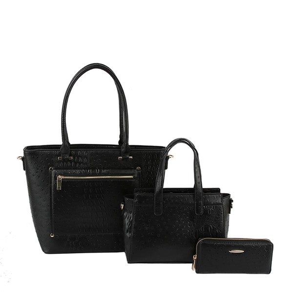 Ostrich Croc front pocket 3 in 1 shopper set