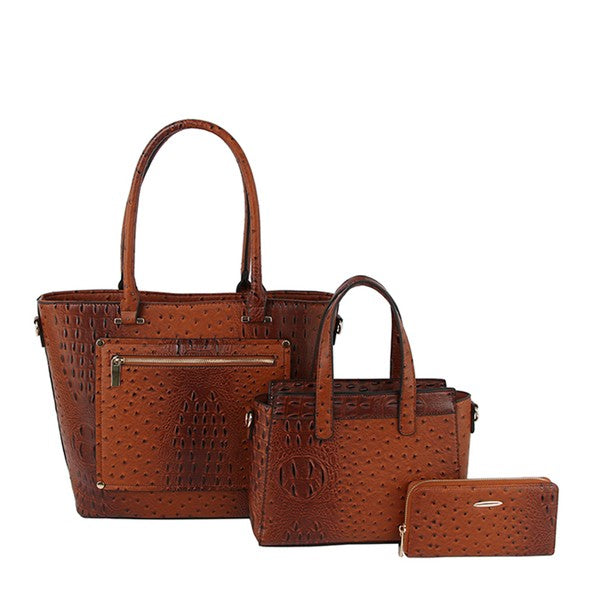 Ostrich Croc front pocket 3 in 1 shopper set